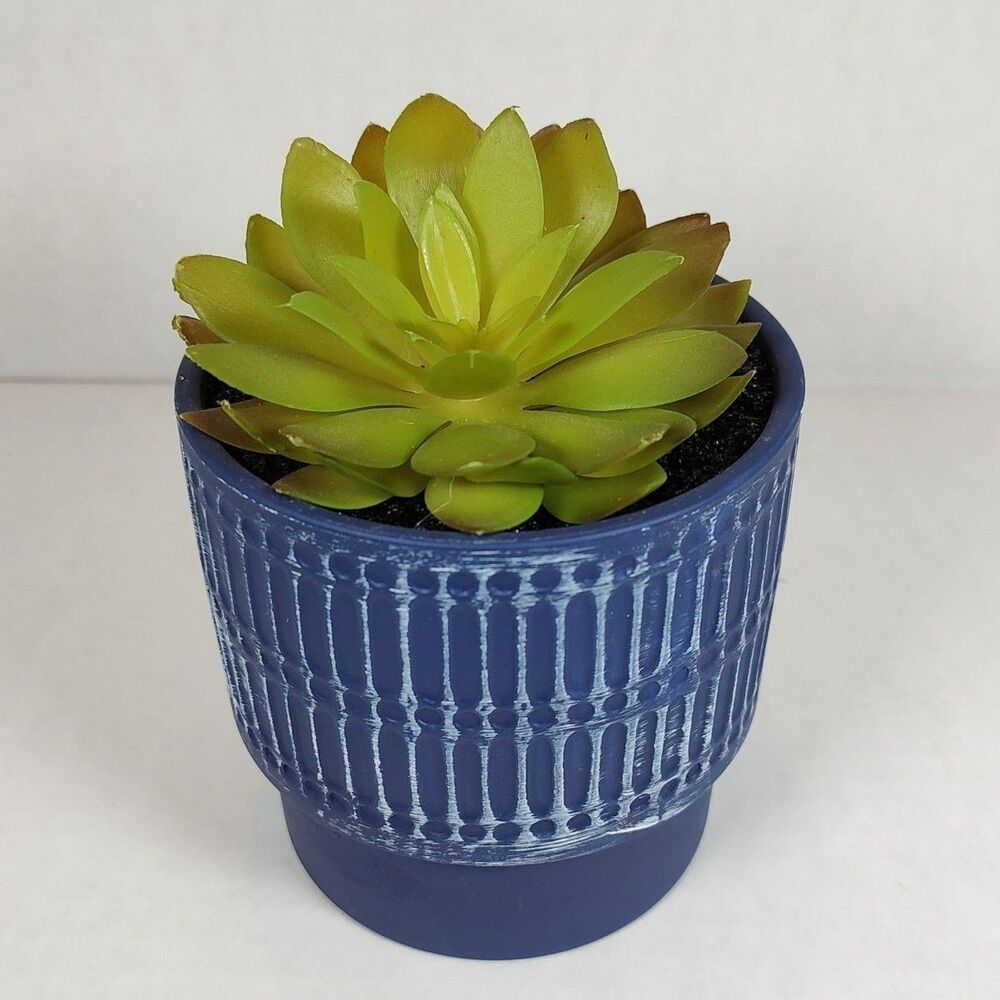 Artificial Fake Succulent Plant Blue Textured Ceramic Planter Whitewashed Desk - Picture 7 of 10